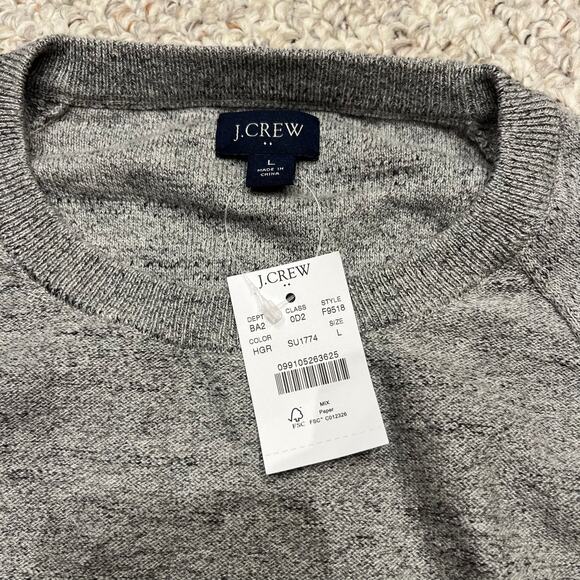 NWT J Crew Raglan Budded Crewneck Sweater Men's Sz L Gray Preppy Casual Cotton - Picture 2 of 7
